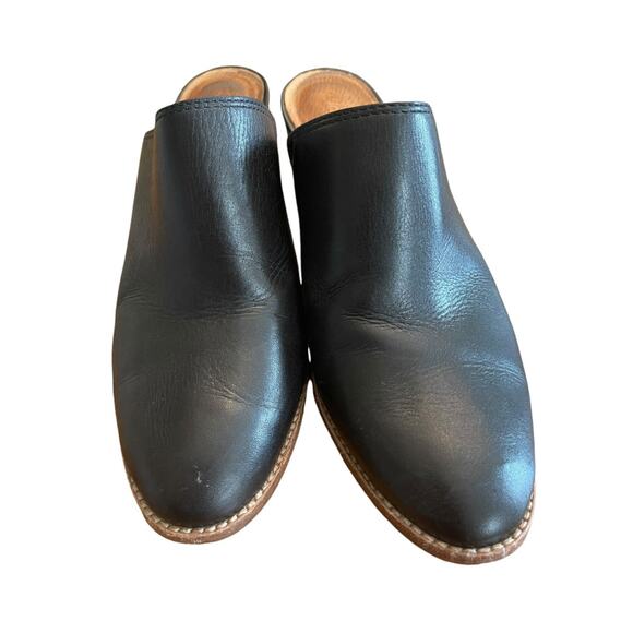 Size 7.5 Madewell The Harper Black Leather Mules J8560 Stacked Heel - Picture 4 of 11